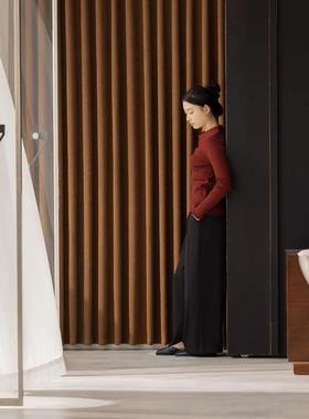 送定型椿野中古老28903钱风美拉尼系德色雪光尔棉麻窗帘复古棕色