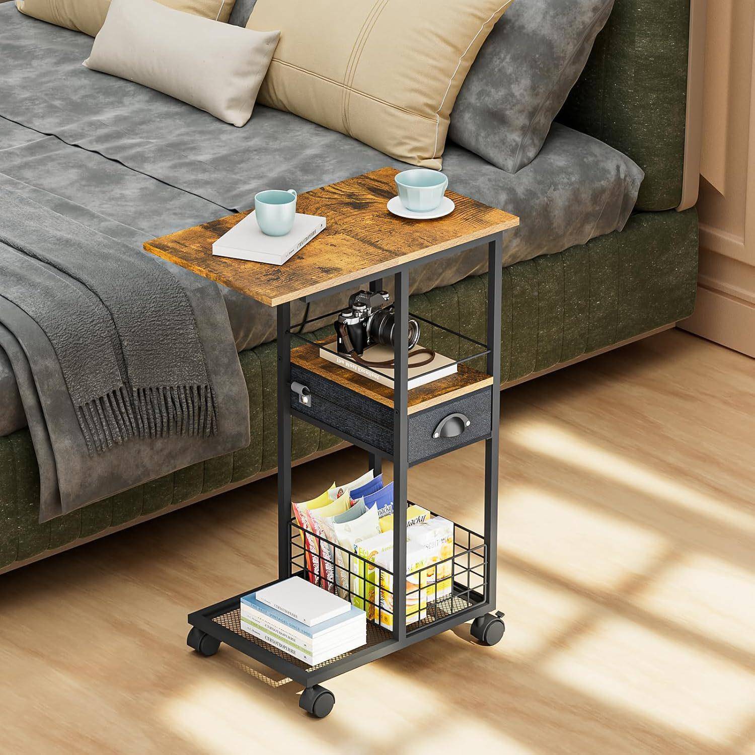 境供货沙GLM发边床桌随手收台带抽屉极简边纳几带跨轮子边桌用于