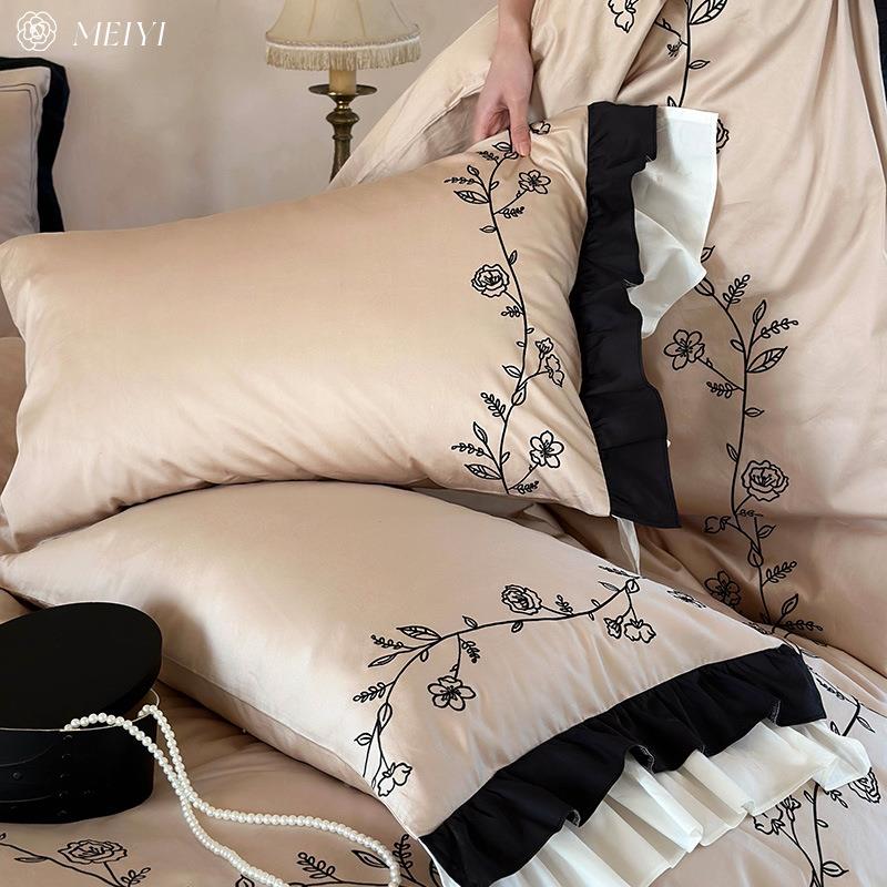 法式全棉四件YC96套10古0S长用棉绒棉纯床单被套柔软复风轻奢感床