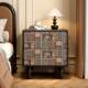 实木法收式 复古纳柜柜抽象术置物柜36558卧室床头艺柜客厅边斗柜