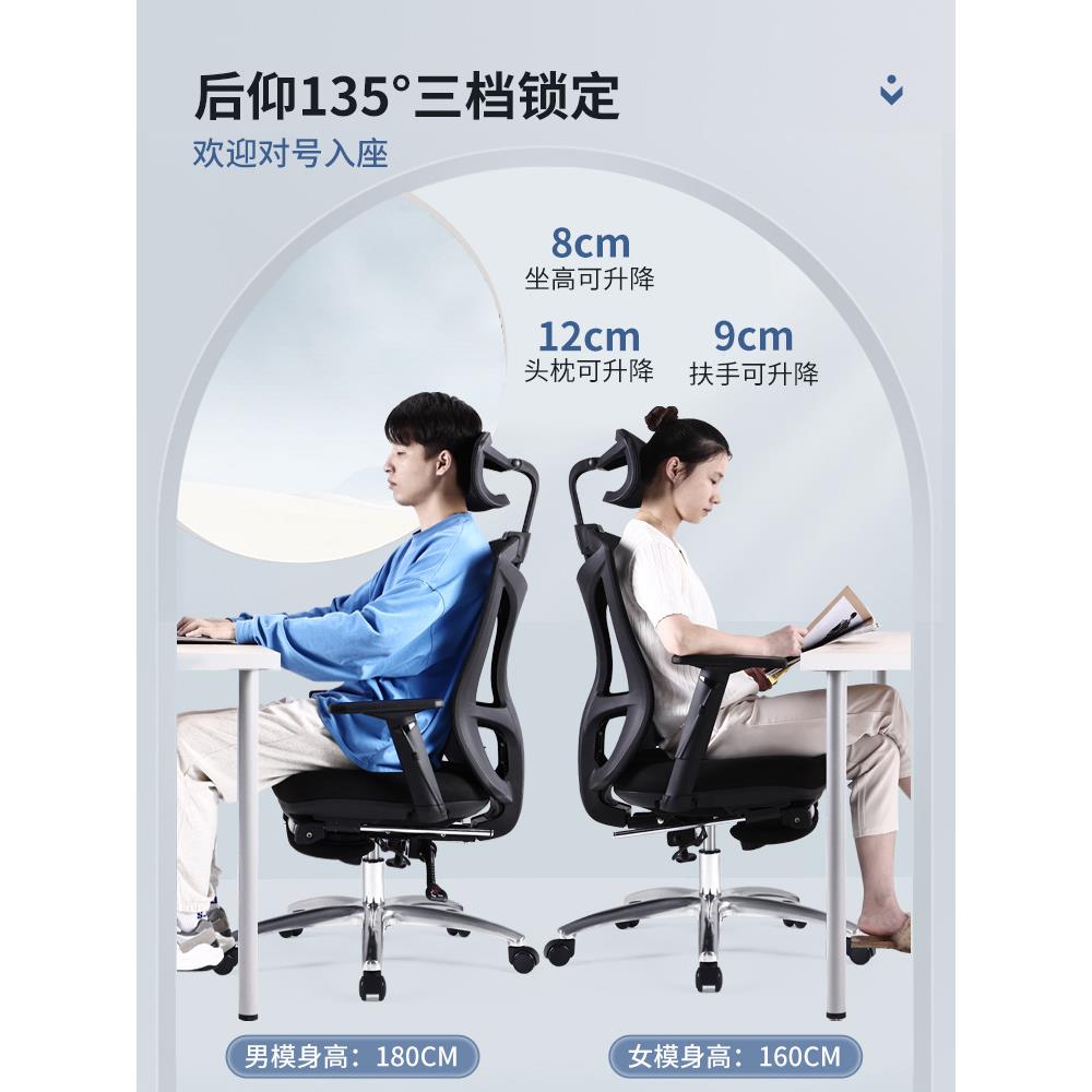 人体工学椅电脑椅电竞椅家用舒适升降座椅办公椅久坐护腰可躺椅子