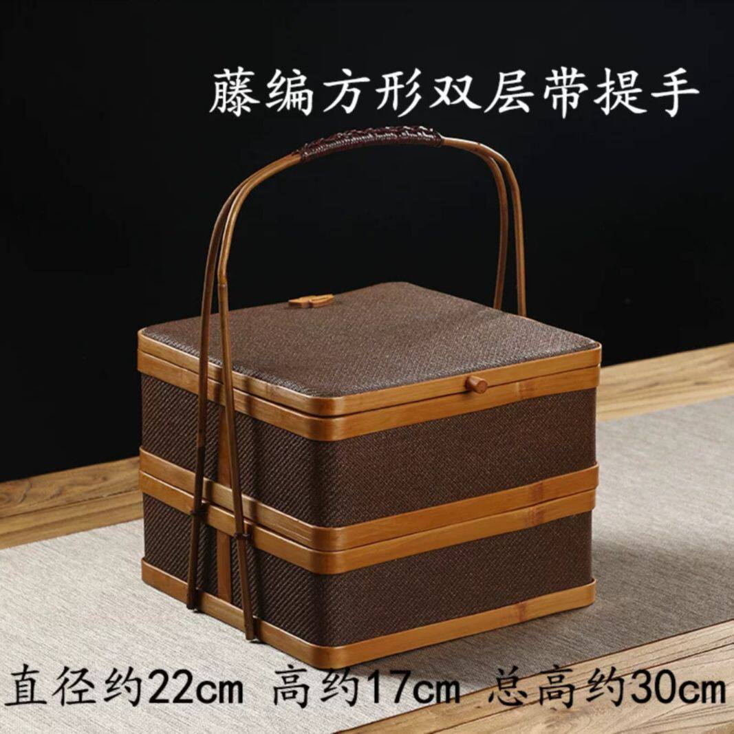 手工竹编藤编多层便携收纳盒