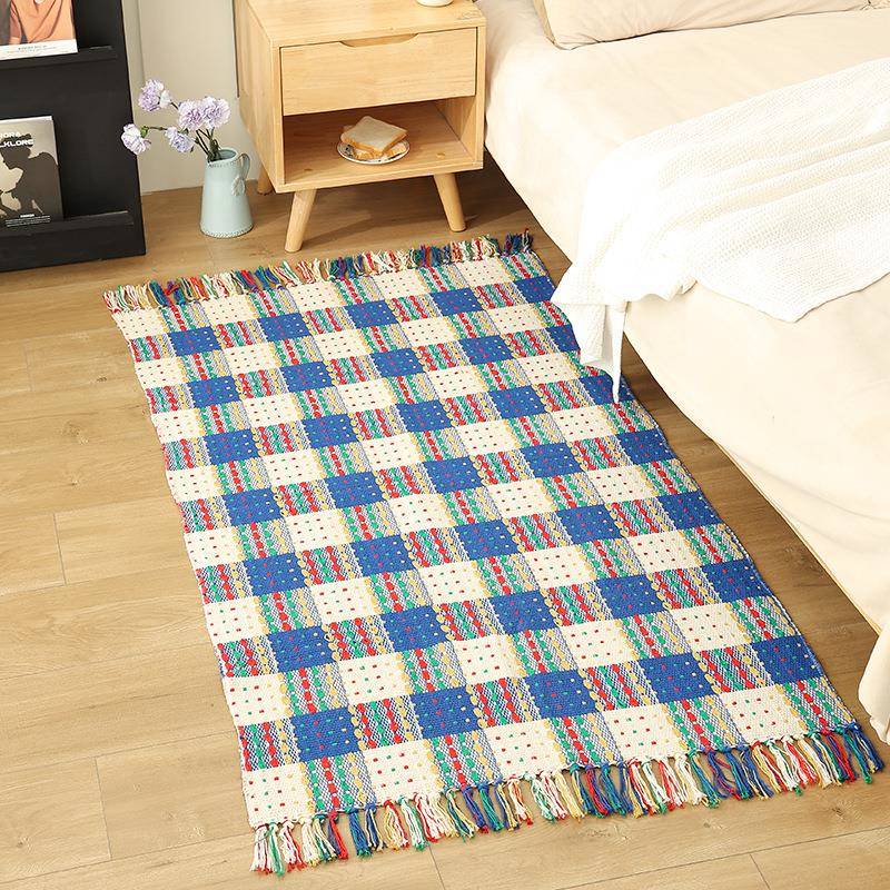 线90X10cm厅沙发地垫5卧室床边地垫棉编织多彩客条地垫纹出租屋茶