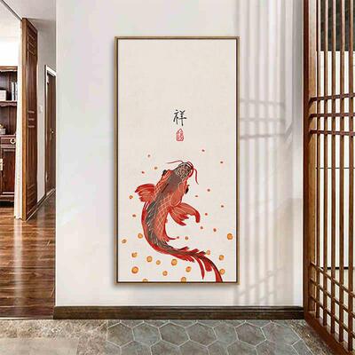 式中国风关装饰画竖玄版客壁画厅新中壁画QZ202011走廊过道挂画