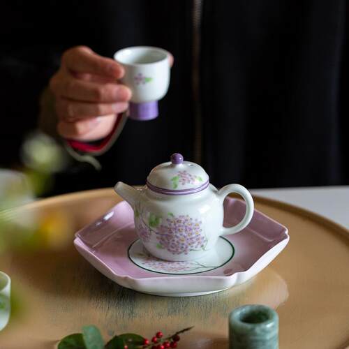 手绘绣球花茶家壶用泡茶士无品牌/器中式单陶瓷茶具过滤小号女小