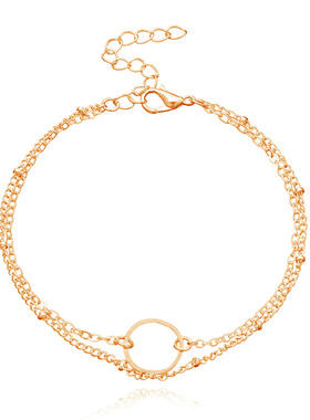 欧美跨境饰品 女士时尚几何镂空圆环手链 亚马逊简约双层链条首饰