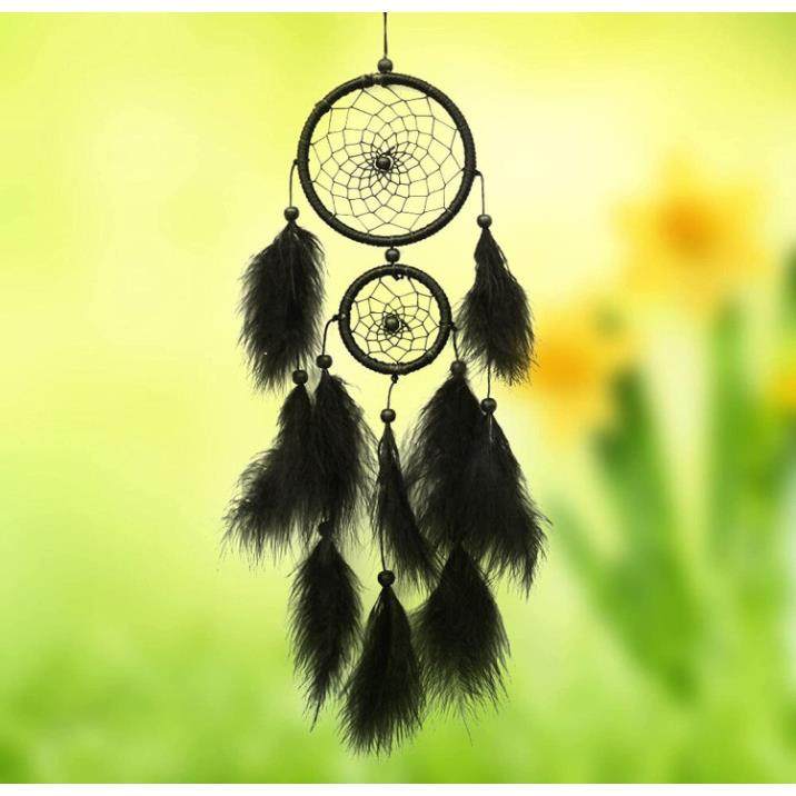 新款直销北美风格创意捕梦网风铃 黑色上下双环羽毛挂饰 纯手工制,家居饰品,风铃及配件,淘宝优惠券,粉丝福利购,淘宝优惠卷