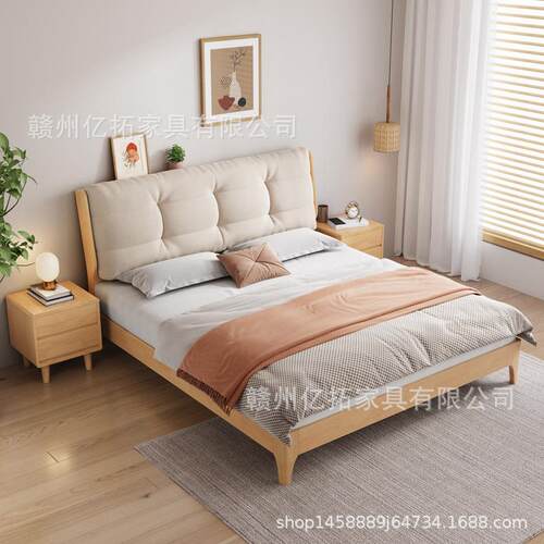 直销新款北欧软靠实木床现代简约1.8米1.5米日式双人床主卧室奶油