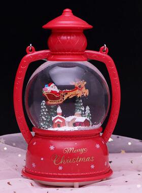 新款直销圣诞节手提水晶球音乐盒房子雪橇发光自动飘雪八音盒树脂