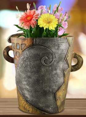 直销新款跨境树脂家居摆件抽象多彩人脸做旧花盆树脂花园庭院客厅