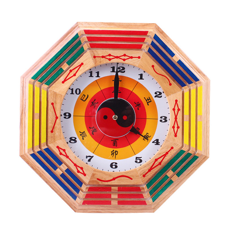 现货30厘米桃木彩绘八卦钟 桃木八卦精品钟表挂件挂饰