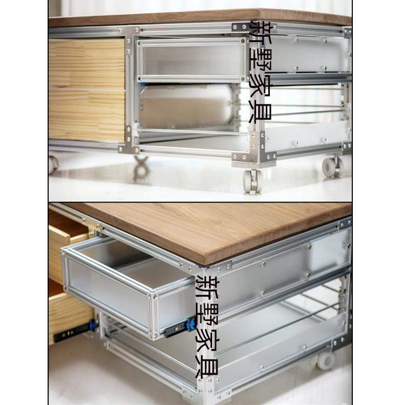 工业风铝型材茶几带抽屉桦木海洋板客厅小长桌茶台创意矮桌方形桌