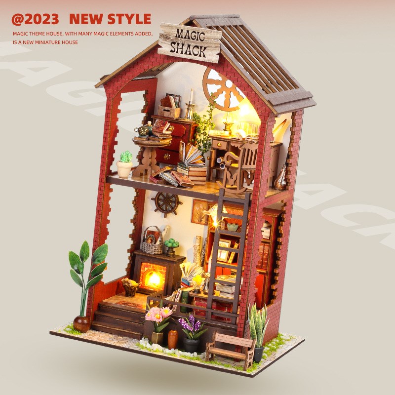 跨境diy小屋木制别墅手工玩具创意礼品J拼装书立摆件场景微缩模型