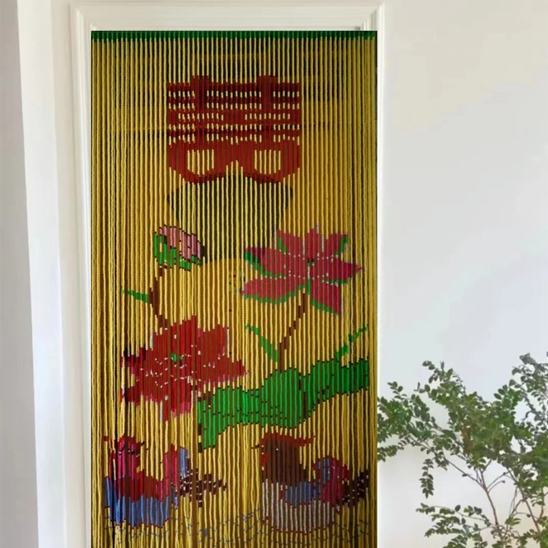 手工亚克力门帘 玄关复古珠帘隔断卫生间挡帘装饰田园风格挂帘屏