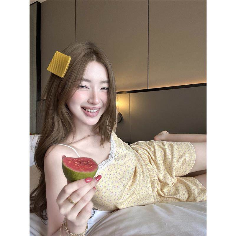 JoyceBra夏季睡衣女小清新碎花蕾丝吊带短裤2026新款家居服两件套