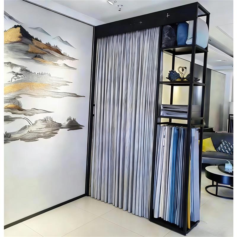窗帘布艺吊卡展示架落地式家纺布料样品货架展厅大样架可移动展架