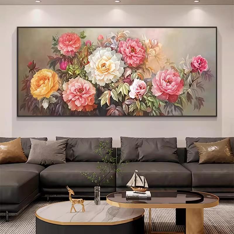 花开富贵牡丹花图客厅装饰画轻奢高级感沙发背景墙面挂画新款壁画
