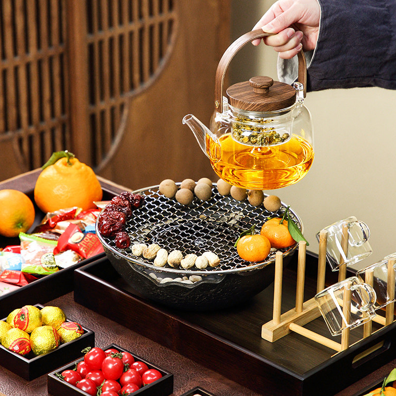 围炉煮茶家用室内全套围聚煮茶壶电陶炉烤奶茶炉玻璃煮茶器罐罐茶