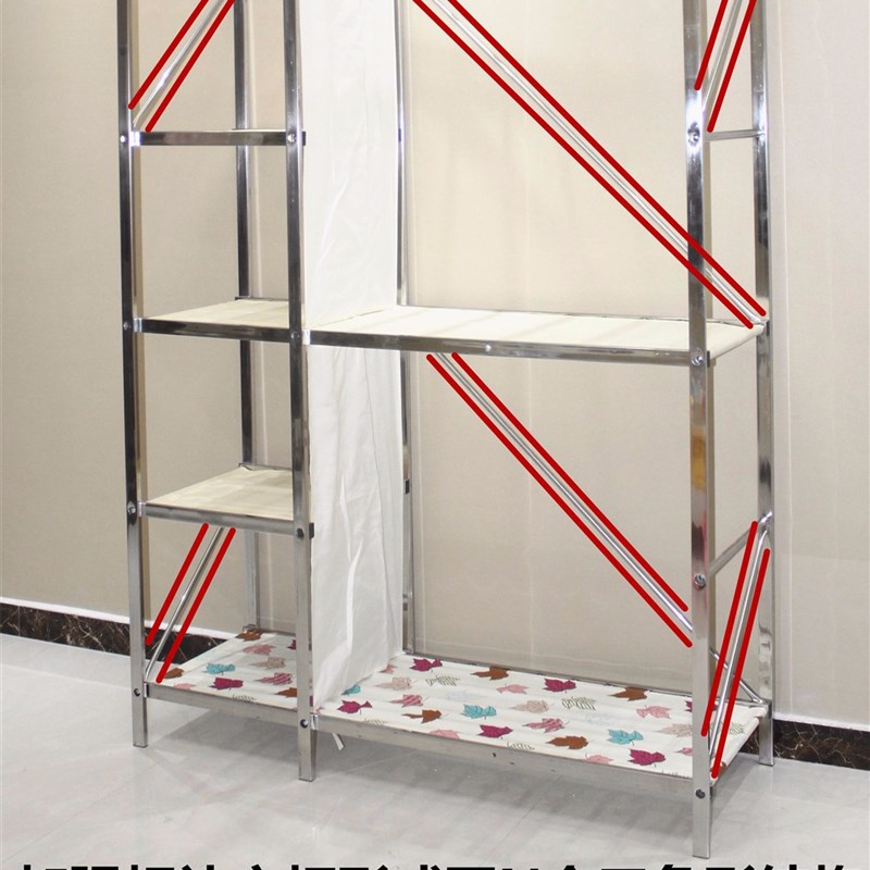双人双层挂衣简易衣橱 学生宿舍儿童卧室经济实用不锈钢钢架衣柜