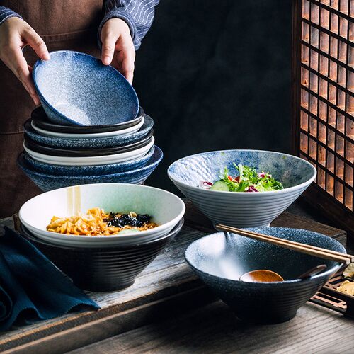 logo定制日式陶瓷碗 斗笠碗拉面碗面条汤碗菜碗 家用餐具大碗
