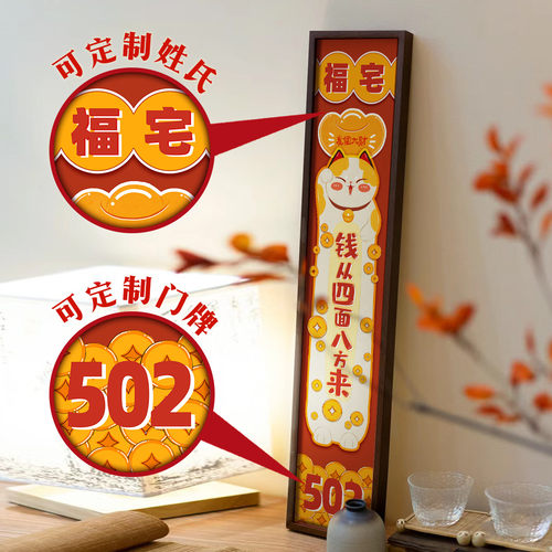 ZOYART芯羽招财猫好寓意定制门牌文字卡通装饰门入户玄关门口挂画
