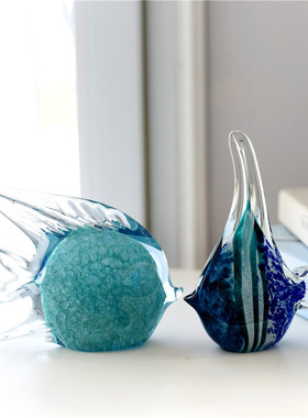 纯手工彩色玻璃小鱼装饰品客厅儿童房书房样板间公司送礼招财摆件