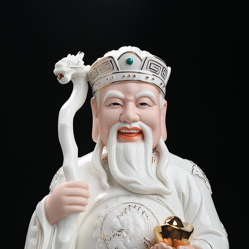 戴玉堂陶瓷10/12/14吋土地公土地婆神像供奉家用土地公公婆婆摆件