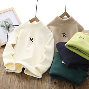 男童女童打底衫冬季加绒加厚半高领奥粒绒一体绒 中大童百搭卫衣