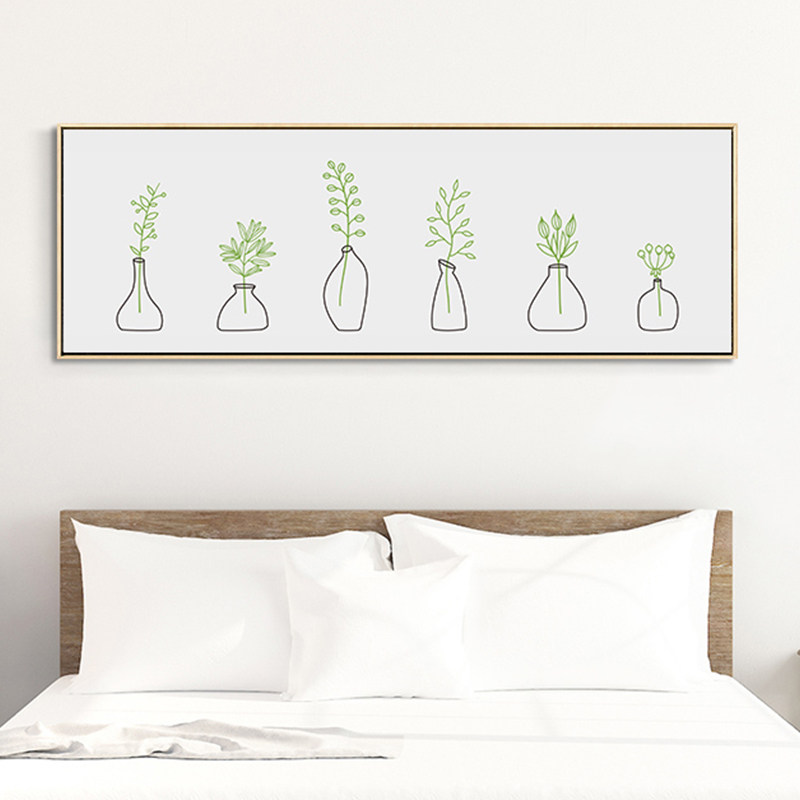 鳟鱼北欧风床头壁画卧室客厅画清新绿植风景挂画长方形横版装饰画