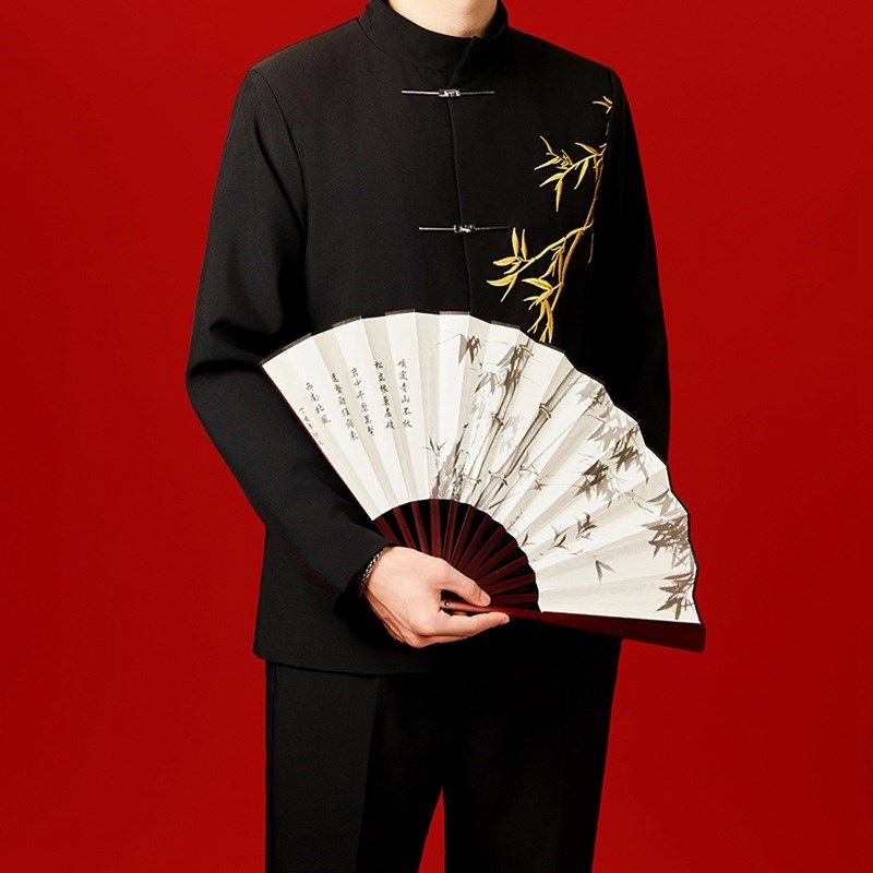 新中式国风套装男垫肩外套毕业班服合唱演讲拍照新郎伴郎结婚礼服