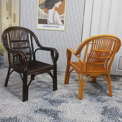 印尼藤编休闲椅家用阳台扶手椅中式田园单人椅真藤靠背椅老人椅子