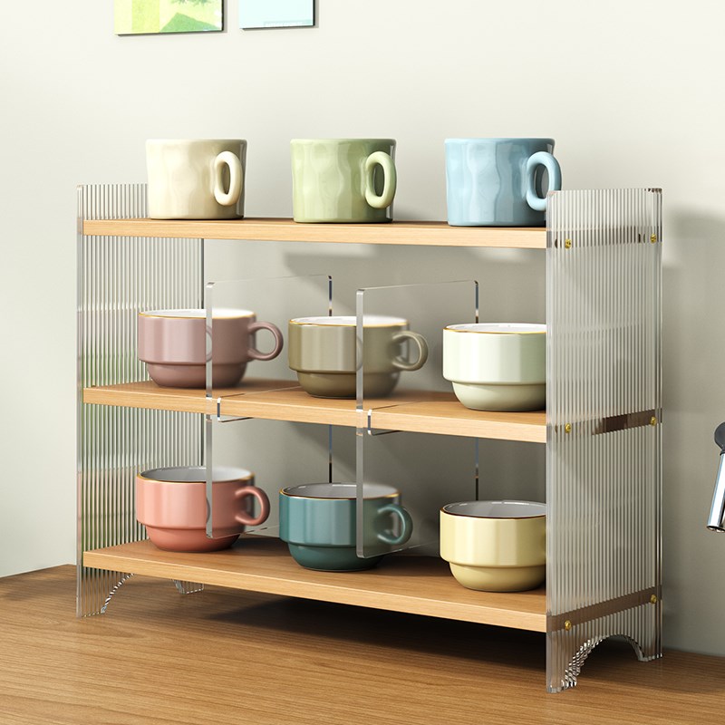 亚克力杯子收纳架桌面水杯茶杯马克杯咖啡杯多层杯架实木置物架