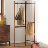 北美黑胡桃木卧室衣架实木落地挂衣架转角衣帽架开放式 衣服置物架