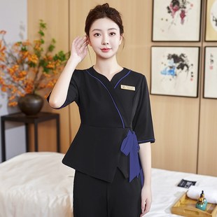 2024短袖 女 美容会所工作服spa养生馆工作服空姐制服职业套装 套裤