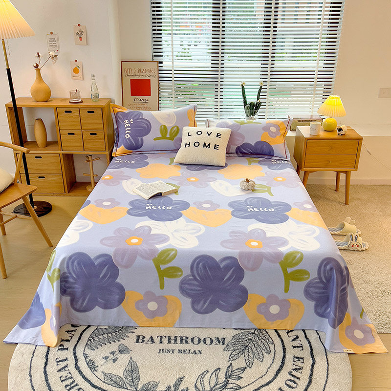 加厚磨毛纯棉床单单件简约花卉冬季全棉秋冬被单宿舍单双人三件套