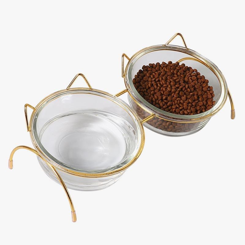 猫碗玻璃高脚猫咪碗斜口护颈椎喝水猫粮食盆透明狗宠物易清洗双碗,宠物/宠物食品及用品,宠物智能碗,淘宝优惠券,粉丝福利购,淘宝优惠卷