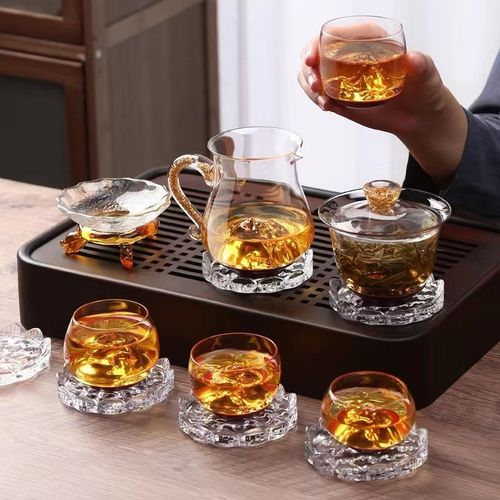 玻璃茶具套装家用高端公道杯金山盖碗防烫茶杯功夫茶送礼客厅泡茶