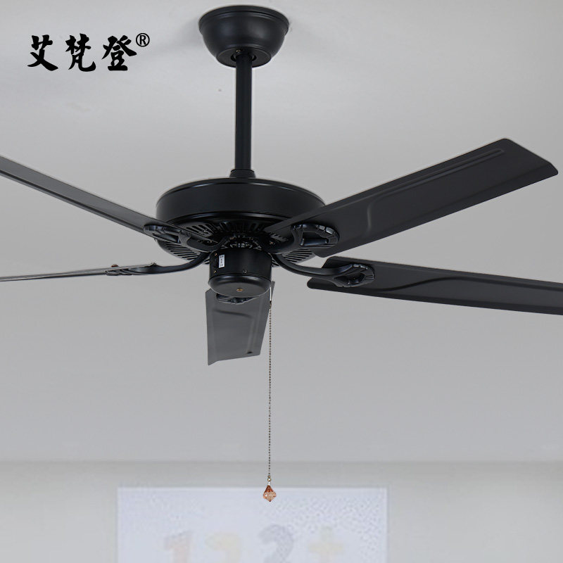 无灯吊扇灯餐厅简约黑色复古电风扇铁叶吊扇灯客厅美式乡村吊扇灯