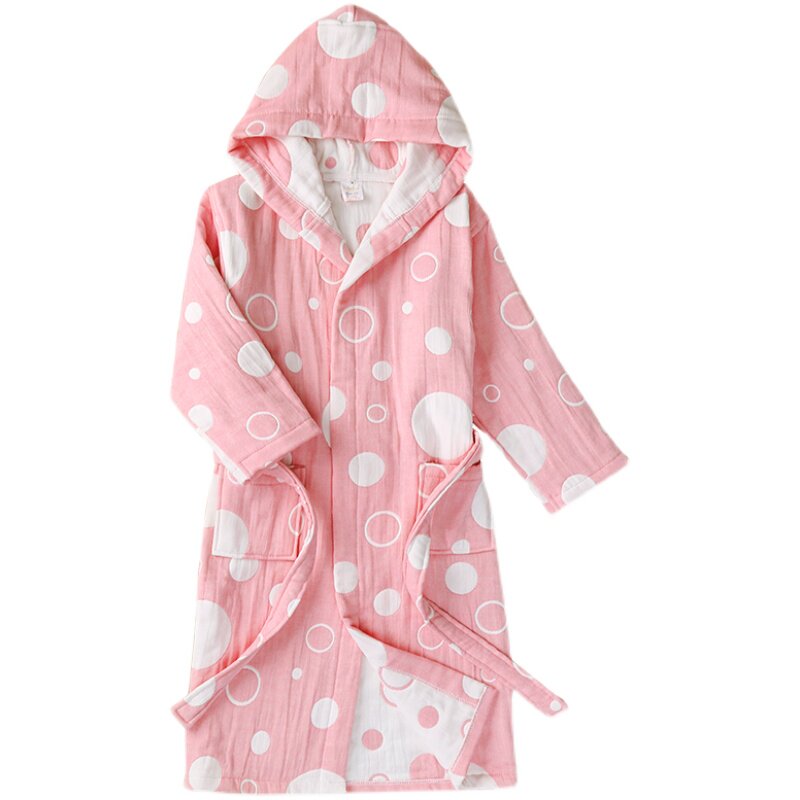 6层纯棉纱布儿童浴袍带帽长款睡袍春秋男童女童吸水可穿浴巾浴衣