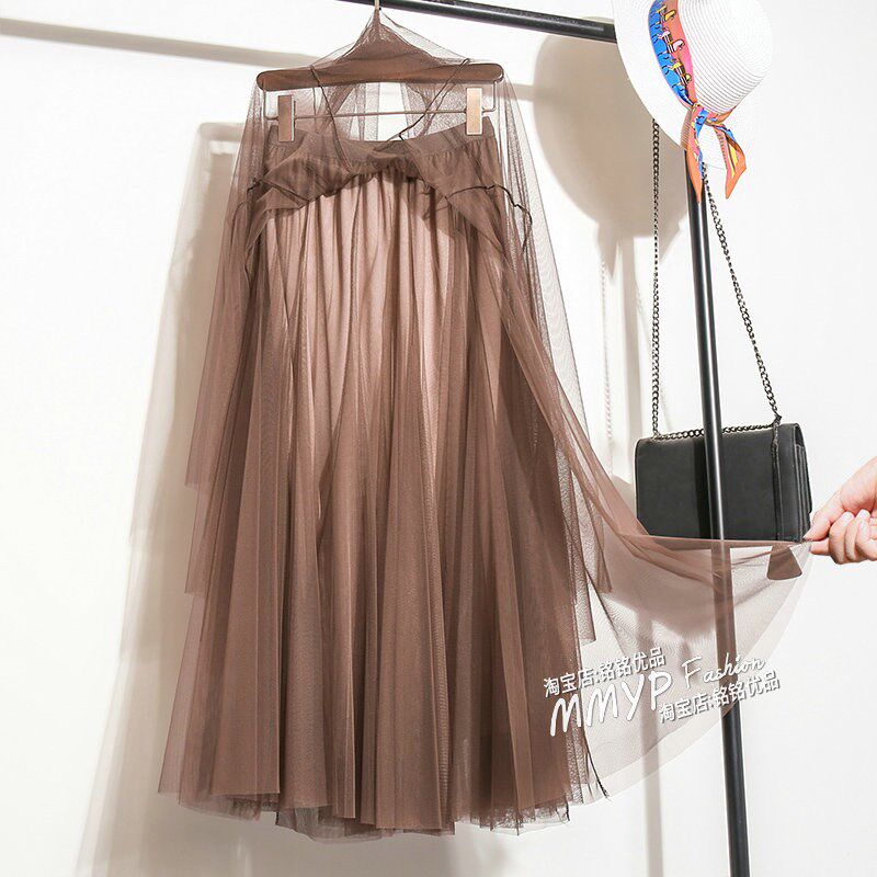 720度大摆舞蹈裙网纱半身裙女夏季2024新款裙子白色纱裙长裙半裙