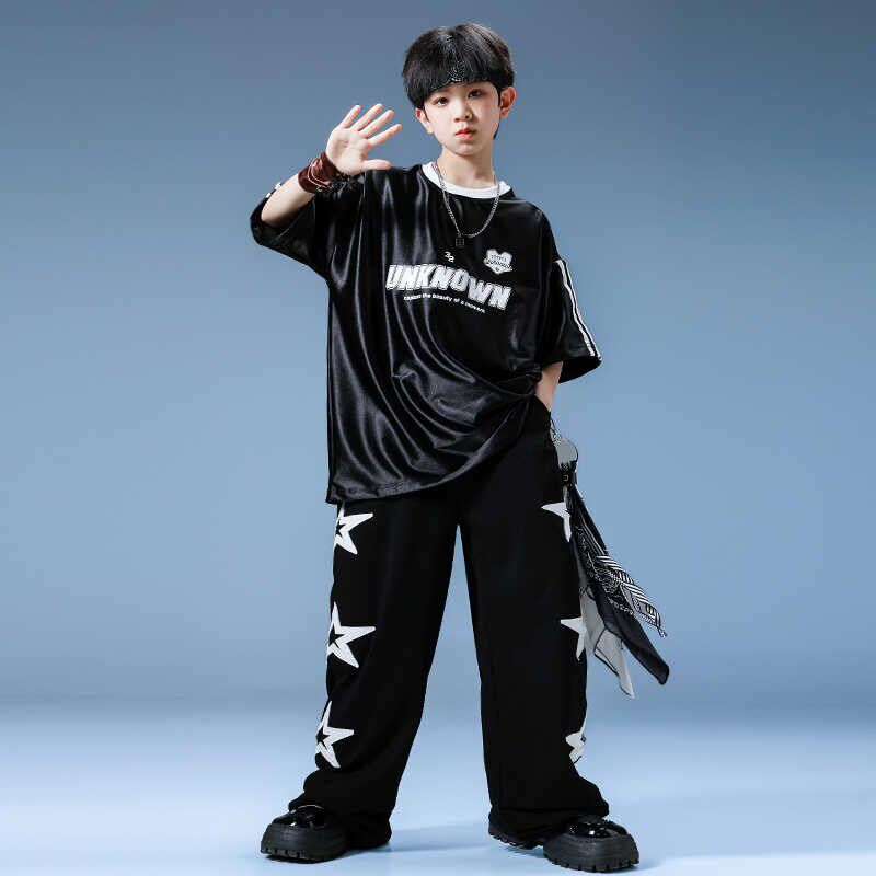 儿童街舞服男童潮酷反光T恤hiphop舞台架子鼓服女童走秀表演服装