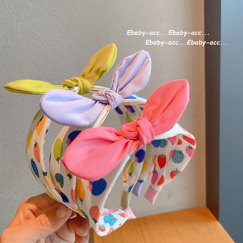 韩国儿童立体兔耳朵发箍可爱草莓布艺压发头箍女孩不勒头防滑发卡