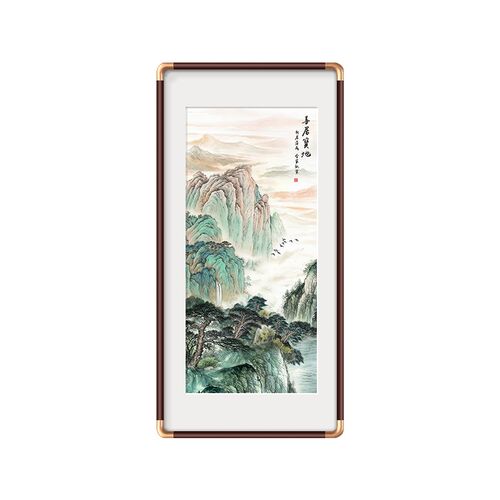 青绿山水画新中式玄关装饰画正对门走廊尽头装饰画进门流水生财