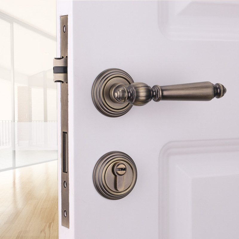 依佰利黑色门锁北欧室内实木门欧式仿古房门锁具美式金色静音门锁