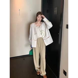 胖mm垂感阔腿休闲裤 NAZ那子大码 高腰肌理感水波纹长裤 秋季 女 新款