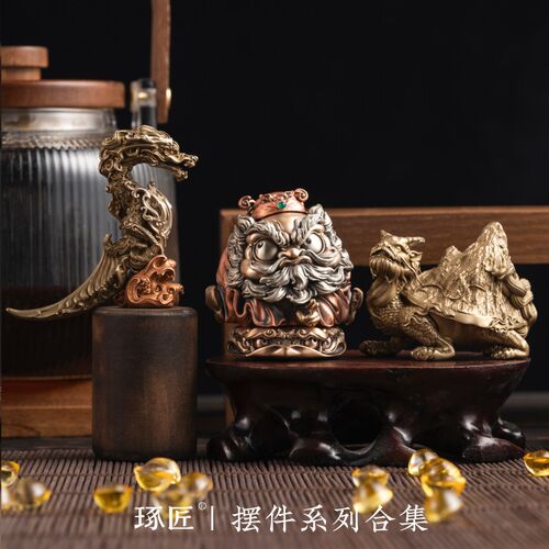 琢匠桌面摆件合集国风创意茶刀貔貅金蟾麒麟手把件钟馗霸下铜饰品