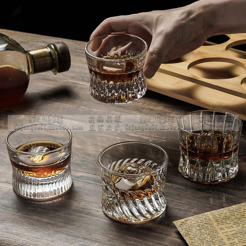 高档古典刻花威士忌酒杯套装加厚水晶玻璃杯子家用冰球洋酒烈酒杯