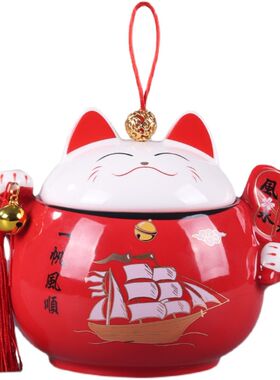 招财猫茶叶罐陶瓷密封罐迷你小号储物罐家用家居摆件首饰盒多用罐