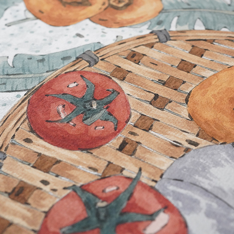 餐厅挂画橘子水果蔬菜新中式水墨画饭厅厨房双联民宿样板间装饰画