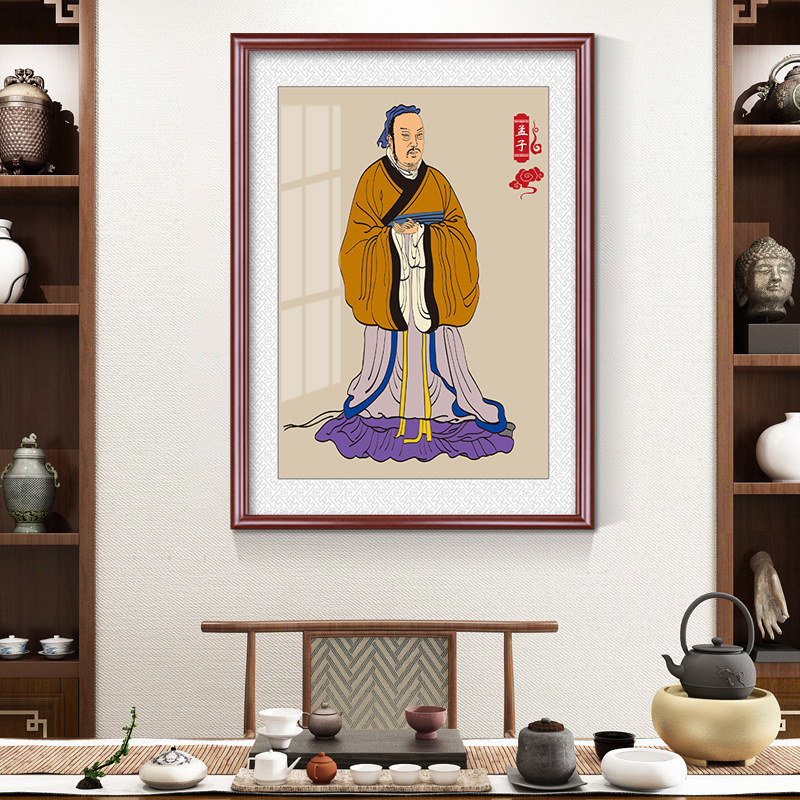 孔子画像书房玄关挂画孔夫子像教室壁画班级幼儿园国学文化装饰画